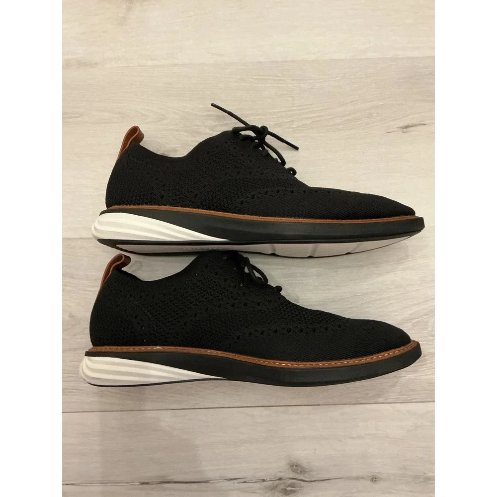 Cole Haan Men's Black Knit‎ Wingtip Grandevolution Oxford Dress Shoes sz 9.5 New